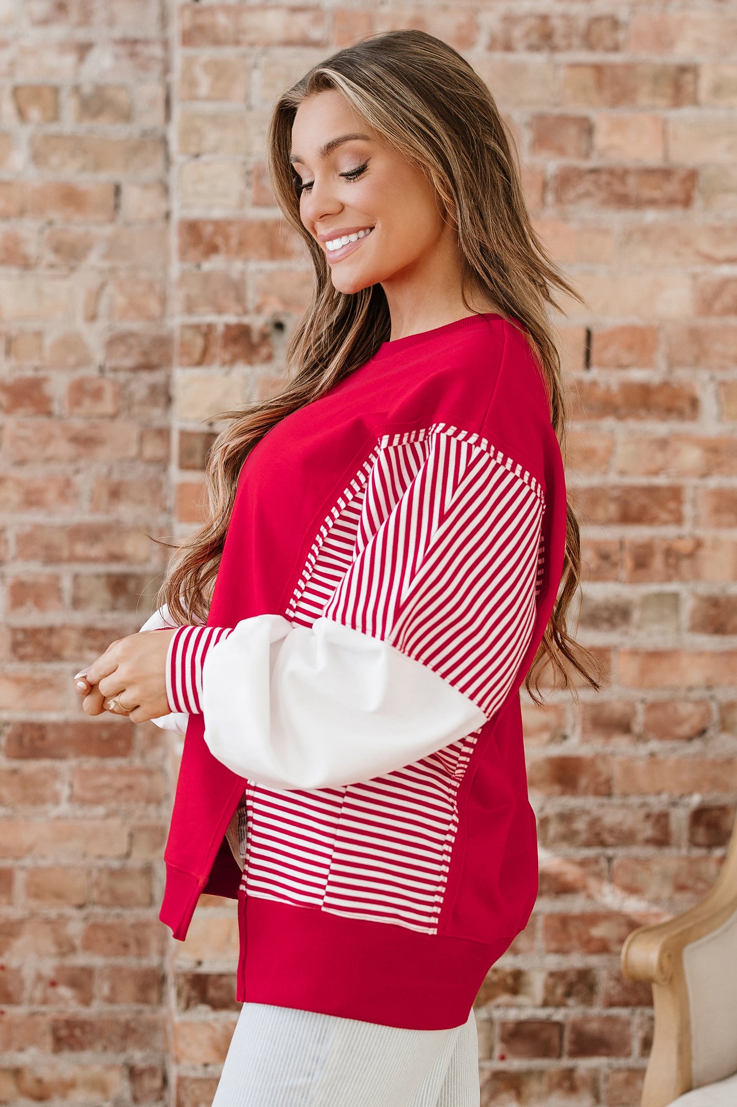 Fiery Red Striped  Sweatshirt
