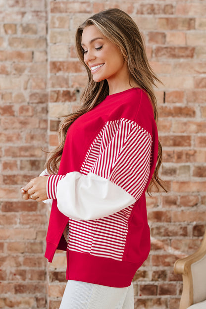 Fiery Red Striped  Sweatshirt