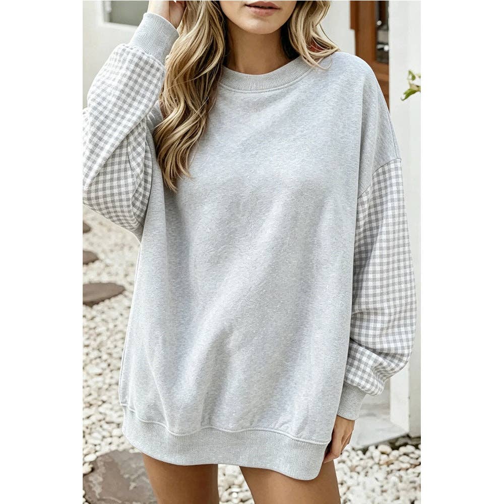 Plaid Color Block Oversized Sweatshirt Casual Fall Pullover