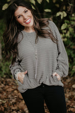 Load image into Gallery viewer, Gray Ribbed Side Pockets Long Sleeve Plus Size Top