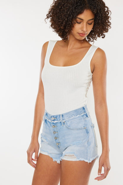Nadia-Kancan Distressed Button Fly Denim Shorts