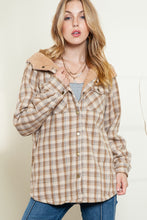 Load image into Gallery viewer, Orange Snap Button Sherpa Lined Hooded Flannel Jacket