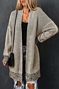 Yellow Knitted Open Front Casual Long Cardigan