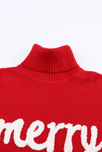 Load image into Gallery viewer, Red Merry Letter Embroidered High Neck Sweater