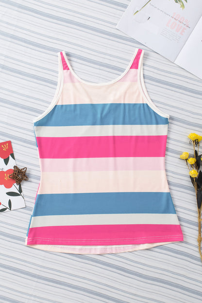 Jennifer- Striped Color Block Notched Neck Tank Top