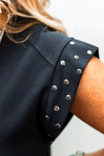 Load image into Gallery viewer, Black Studded Cap Sleeve Plus Size T Shirt Dress