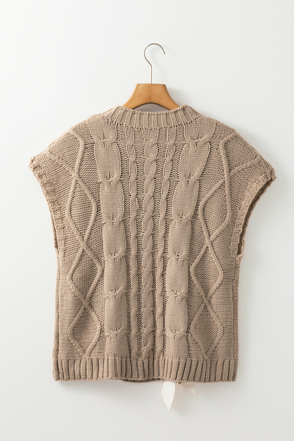 Stella Taupe Satin Bowknot Short Sleeve Sweater