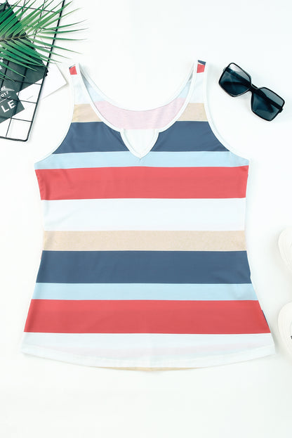 Jennifer- Striped Color Block Notched Neck Tank Top