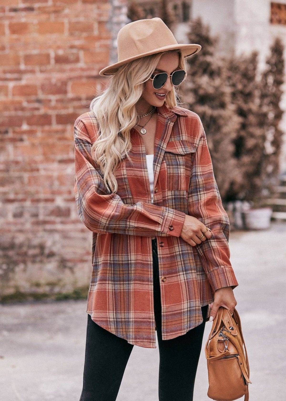 Oversized Plaid Shacket Womens Button Down Shirt Jacket