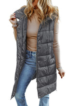 Load image into Gallery viewer, Black Hooded Pocketed Quilted Long Vest Coat
