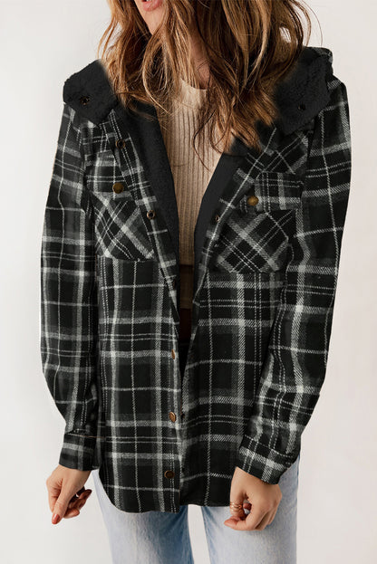 Orange Snap Button Sherpa Lined Hooded Flanne