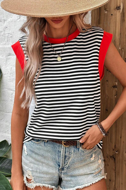 Hillary-Black Stripe Colorblock Top