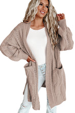 Load image into Gallery viewer, Red Ribbed Trim Hollow Knit Side Slits Cardigan