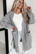 Load image into Gallery viewer, Red Ribbed Trim Hollow Knit Side Slits Cardigan
