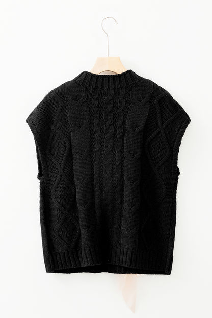 Bailey Black Cable Knit Colorblock Satin Bowknot