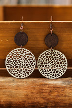 Load image into Gallery viewer, Beige Hollow Out Wooden Round Drop Earrings