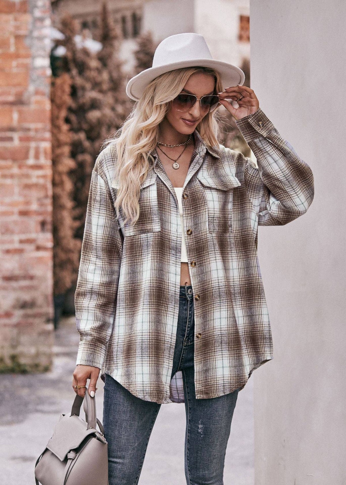 Oversized Plaid Shacket Womens Button Down Shirt Jacket
