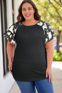 Floral Sleeve Ruffle Sleeve Plus Size Top