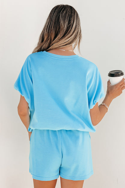 Smoke Gray Solid Color Puffy Short Set