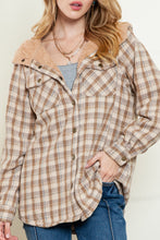 Load image into Gallery viewer, Orange Snap Button Sherpa Lined Hooded Flannel Jacket