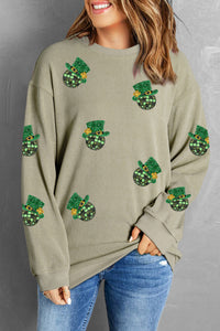 Green Sequin St Patrick Disco Ball Patch Corded Graphic Sweatshirt