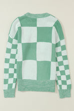 Load image into Gallery viewer, Mint Green Checkered Print Drop Shoulder Sweater