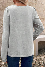 Load image into Gallery viewer, Light Grey Notched Neck Button Detail Puff Long Sleeve Top