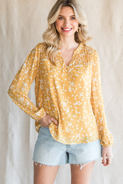 Frill Split V Neck Boho Crinkled Blouse