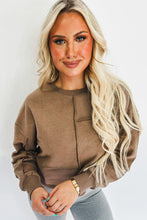 Load image into Gallery viewer, Coffee Solid Exposed Seam Pullover Sweatshirt