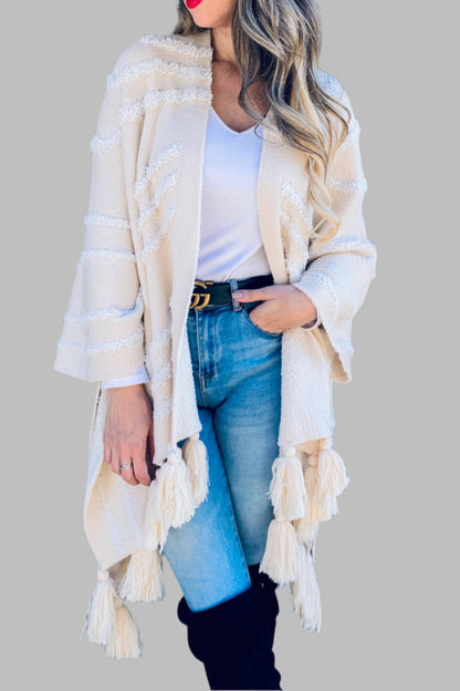 Gracie Cream Textured Chunky Tassel Cardigan