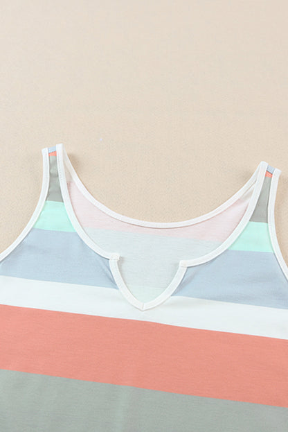 Jennifer- Striped Color Block Notched Neck Tank Top