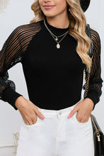 Load image into Gallery viewer, Ribbed Solid Color Striped Mesh Long Sleeve Top