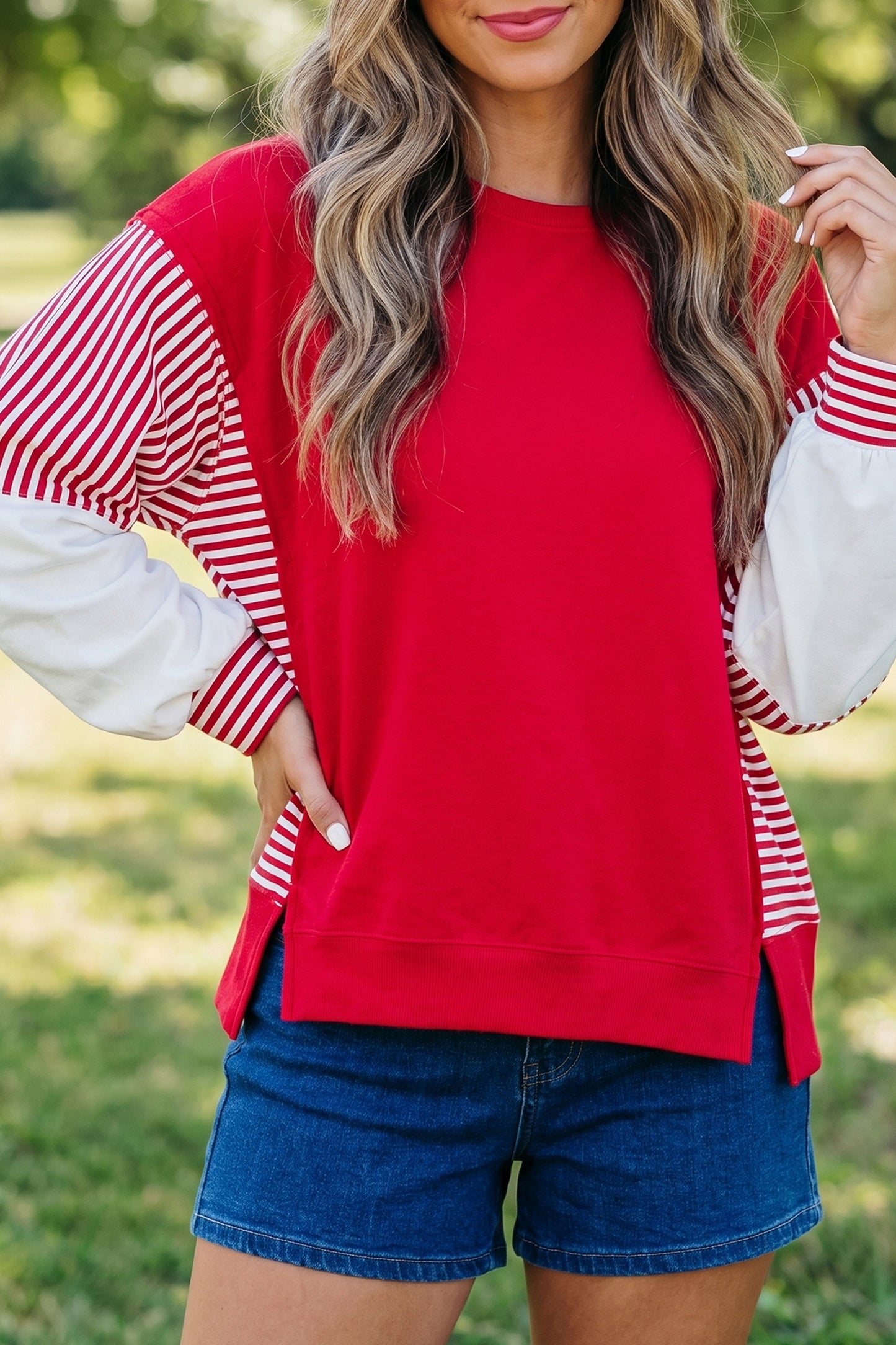 Fiery Red Striped  Sweatshirt