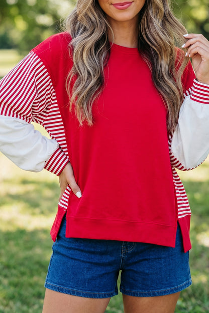 Fiery Red Striped  Sweatshirt