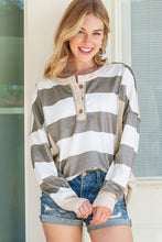 Load image into Gallery viewer, Multicolor Stripes Print Exposed Seam Long Sleeve Henley Shirt