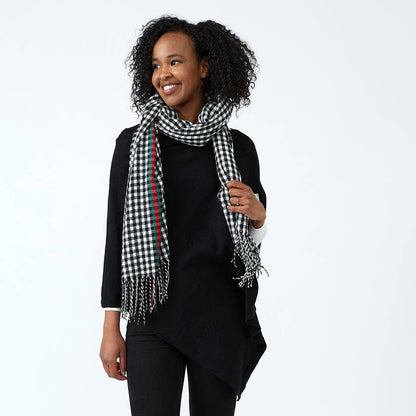 Black Petite Check Fringe Scarf