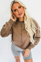 Load image into Gallery viewer, Coffee Solid Exposed Seam Pullover Sweatshirt