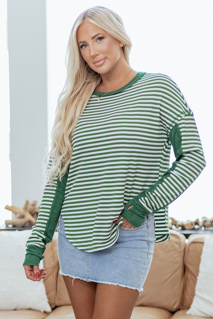 Green Stripe Thermal Knit Drop Shoulder