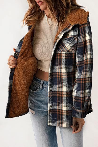 Orange Snap Button Sherpa Lined Hooded Flanne