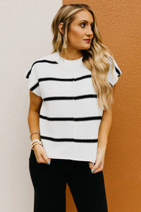 White Striped Batwing Sleeve Sweater