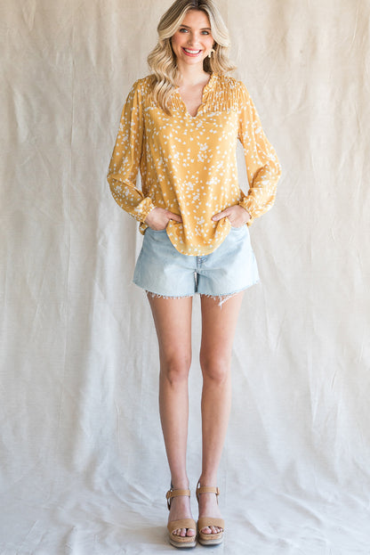 Frill Split V Neck Boho Crinkled Blouse