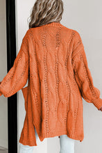 Load image into Gallery viewer, Red Ribbed Trim Hollow Knit Side Slits Cardigan