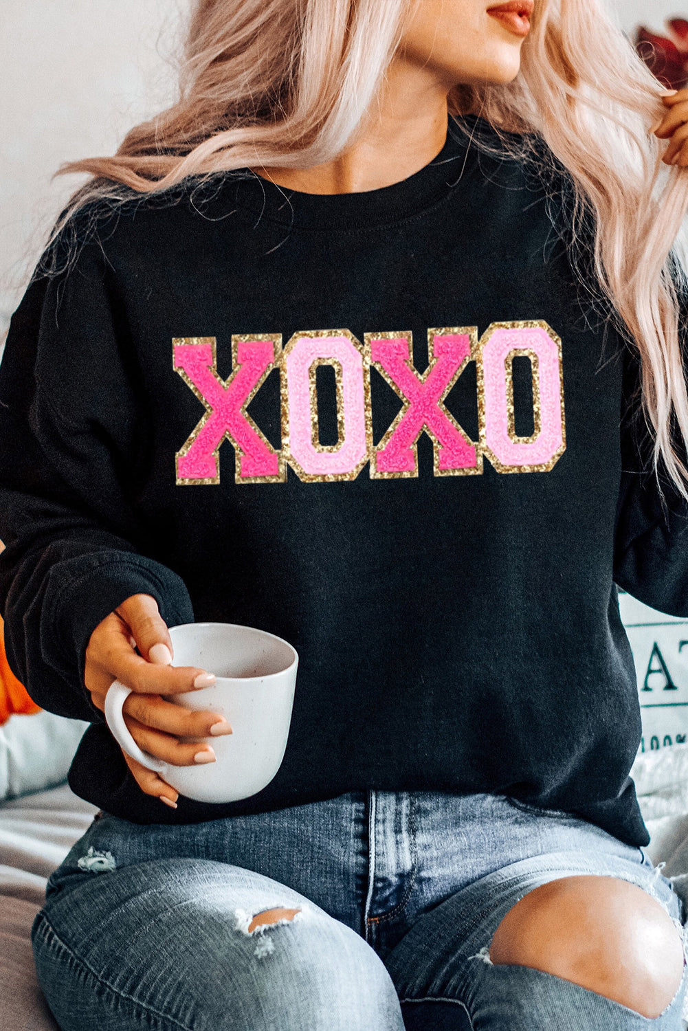 Chenille XOXO Patched Pullover