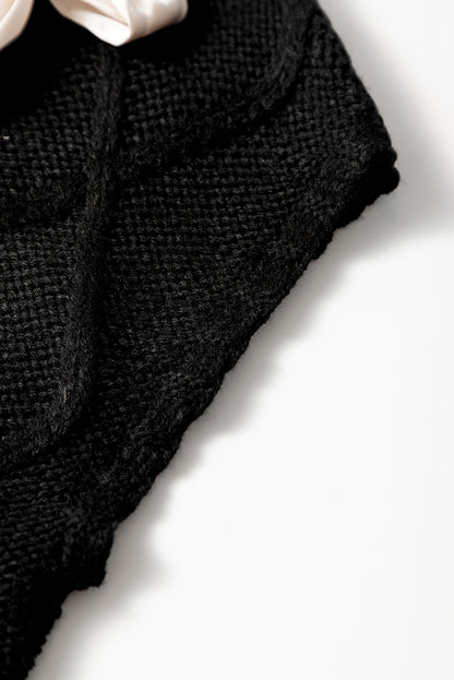Bailey Black Cable Knit Colorblock Satin Bowknot