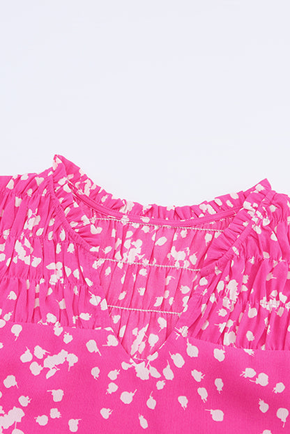 Frill Split V Neck Boho Crinkled Blouse