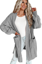 Load image into Gallery viewer, Red Ribbed Trim Hollow Knit Side Slits Cardigan