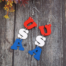 Load image into Gallery viewer, USA Wooden Letter Dangle Earrings