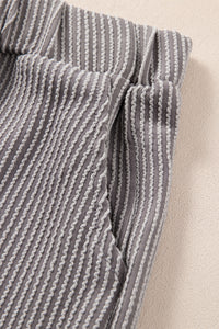 Erin-Medium Grey Corded Sleeveless Top and Pocketed Shorts Set