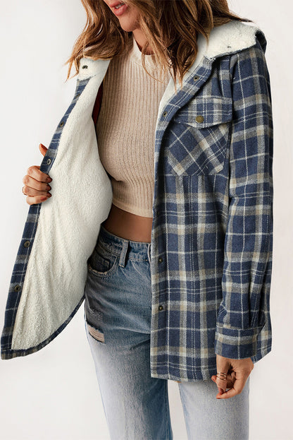 Orange Snap Button Sherpa Lined Hooded Flanne
