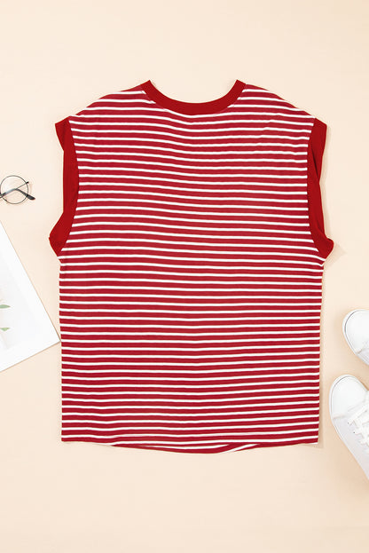 Rebecca-Red Stripe Chest Pocket Tank Top